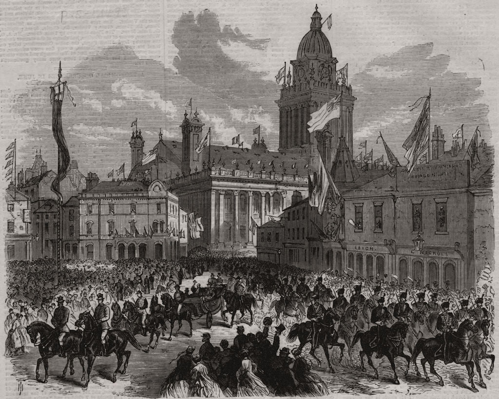 Prince of Wales passing Great George Street, Leeds. Yorkshire 1868 old print